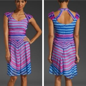 Nanette Lepore Talent Show silk striped halter dress purple fushia size 10